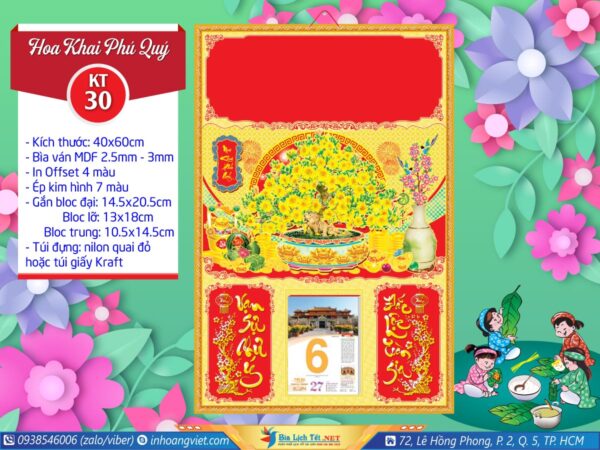Bìa Đại (40x60cm) Điểm Kim - KT30 - Hoa Khai Phú Quý