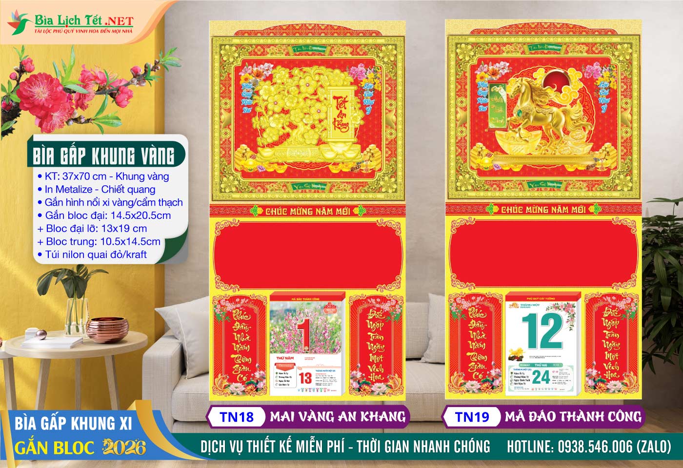 Bìa Gấp Khung Xi - TN18 - Mai Vàng An Khang + TN19 - Mã Đáo Thành Công