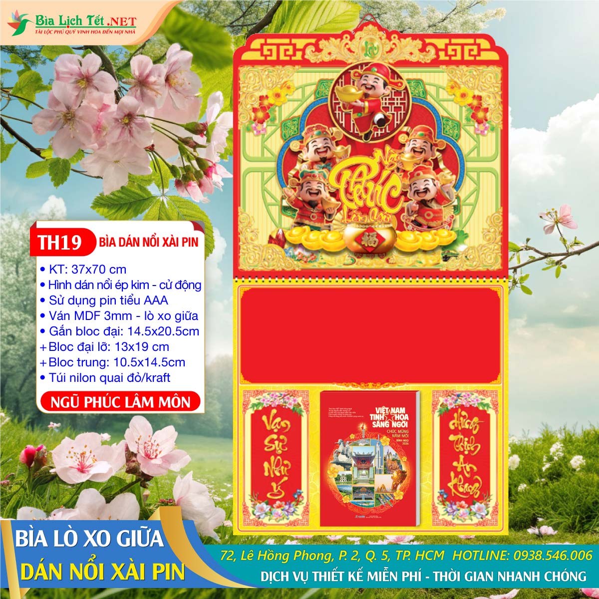 Bìa Lò Xo Giữa (37x70cm) Dán Nổi Xài Pin - TH19 - Ngũ Phúc Lâm Môn