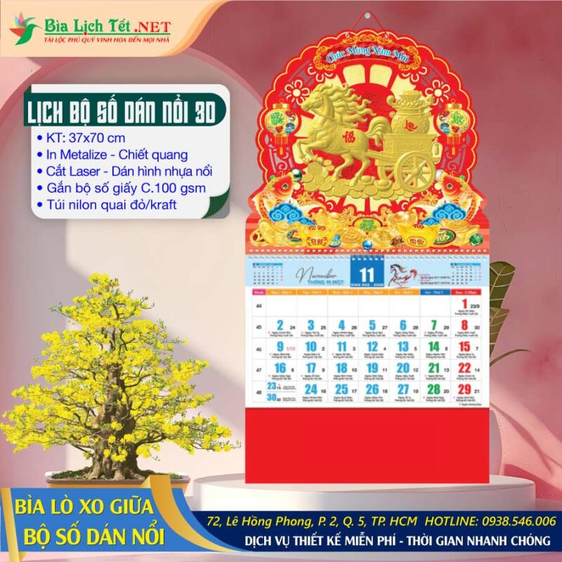 Lịch Lò Xo (37×70) Bộ Số Dán Nổi